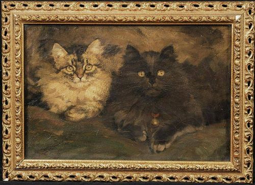 Portrait Tabby & Black Cat "Feline Friends" Oil