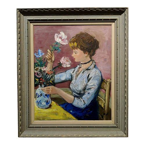 Claudine Dealing With Flowers Oil Painting