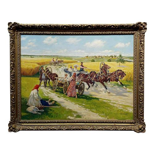 Russian Riders Scene Oil Painting