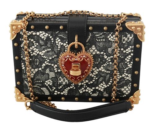 Black Lace Gold Chain Women Borse 100% Leather BOX Bag