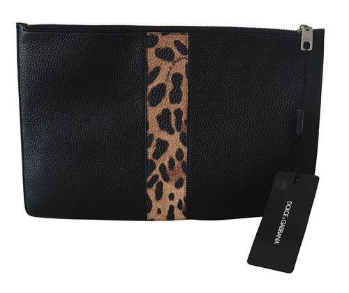 Leather Leopard Print Clutch Hand Purse Toiletry Pouch