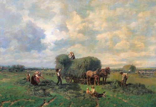 Peasant Farming Hay Cart Oil Painting