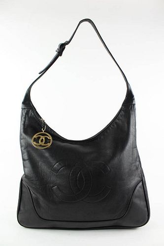 Chanel Black Lambskin CC Logo Hobo Bag