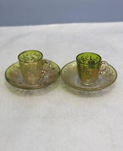 Name: Pair of moser cups and saucers Size: 5 x 11 cm