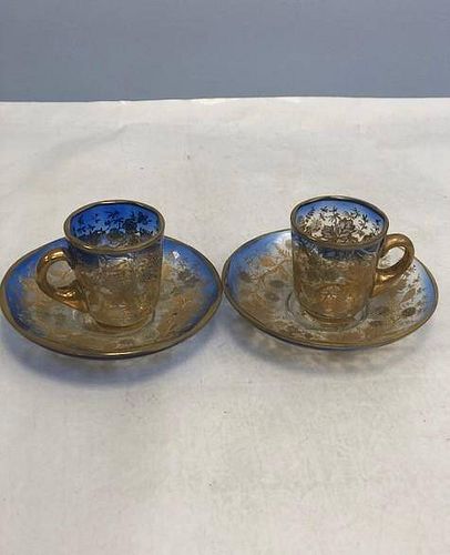 Name: Pair of moser cups and saucers