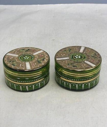 Name: Pair of moser enamel glass boxes