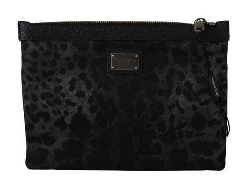Black Gray Leopard Zipper Hand Pouch Wallet