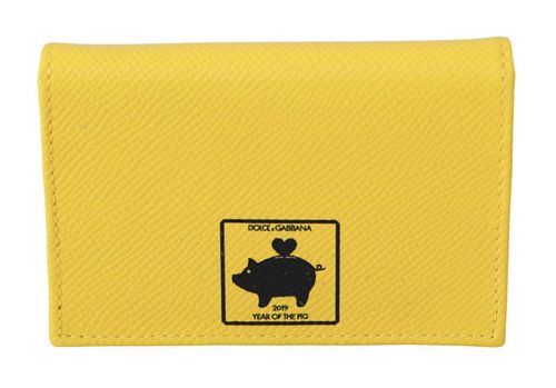 Yellow Printed Travel ID Bill Card Holder Leather