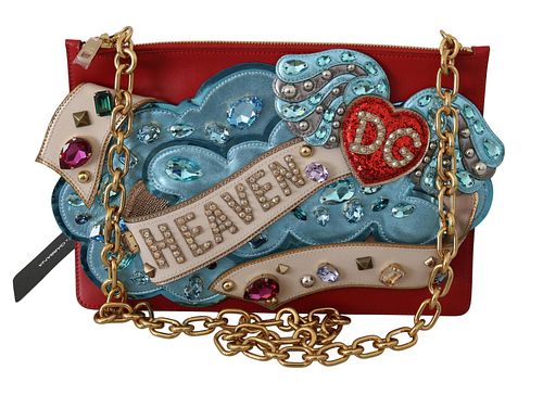 Red Heaven Crystal Studs Gold Chain Leather Purse Bag