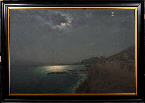 Moonlit Coastal Landscape Oil Painting