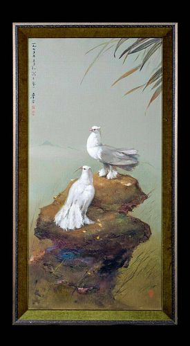 Fantail Pigeons Oil Painting