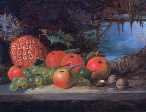 Fruit Still Life Apple Peaches Oil Painting