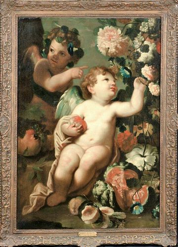 Putti Fruit & Flowers Allegory Oil Painting