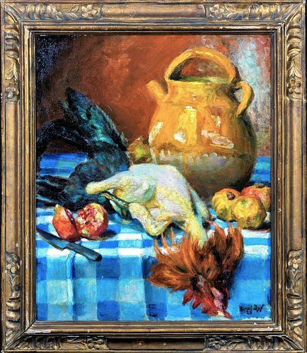 Still Life Chicken & Fruit Oil Painting