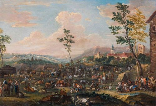 17th Century Dutch Flemish Cattle Market Livestock