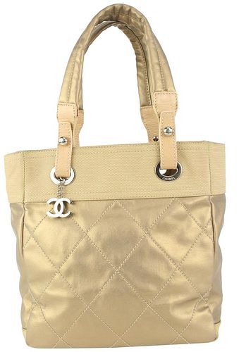 CHANEL QUILTED GOLD BIARRITZ SHOPPER TOTE BAG