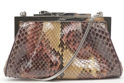 CARTIER PYTHON EVENING BAG WITH SILVER PANTHER CLOSURE