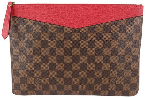 LOUIS VUITTON RED X DAMIER EBENE DALIY POUCH TOILETRY COSMETIC CLUTCH