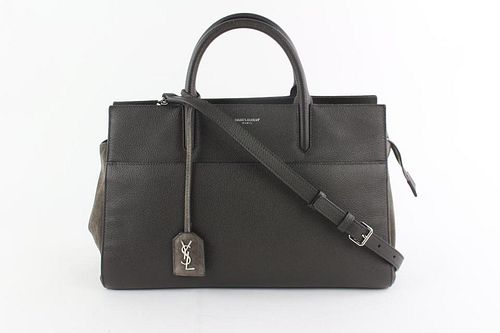 SAINT LAURENT CABAS RIVE GAUCHE ANTHRACITE SMALL 2WAY GREY LEATHER TOTE