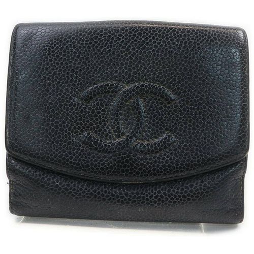 Chanel Black Caviar Leather CC Logo Coin Purse Compact