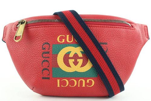 Gucci Red Leather Web Coco Captain Waist Bag Fanny Pack