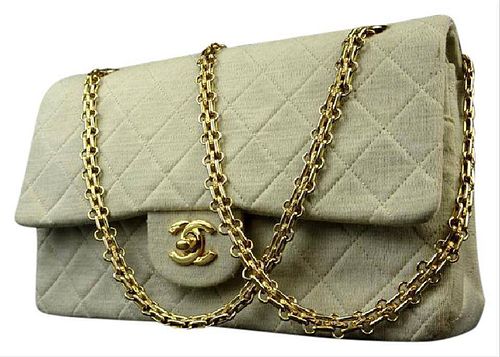 Chanel Beige Greige Quilted Grey Classic Double Flap