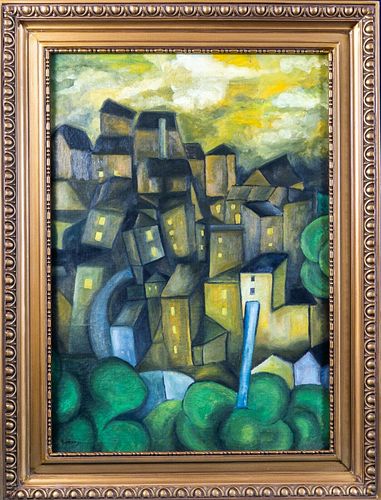 ABSTRACT HOUSES OIL PAINTING