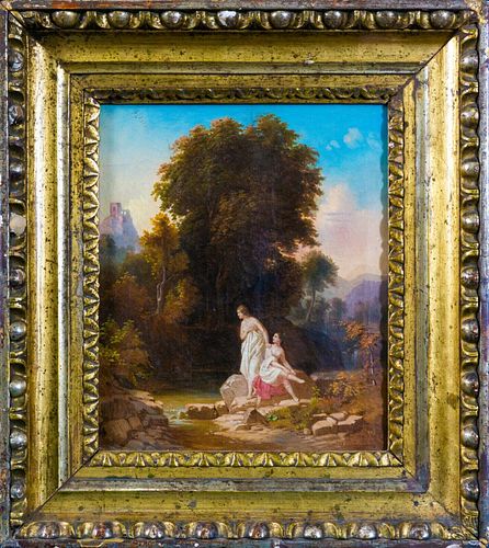 TWO NYMPHS IN THE FOREST OIL PAINTING