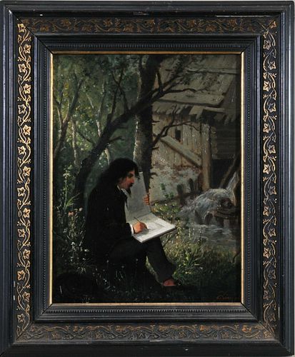 YOUNG PAINTER AT THE RIVERBANK OIL PAINTING
