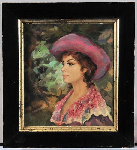 PORTRAIT OF A PRETTY LADY IN A HAT OIL PAINTING