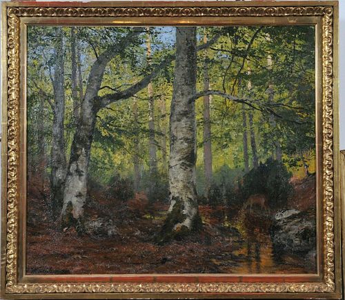 LANDSCAPE WITH A SPRING IN THE FOREST OIL PAINTING
