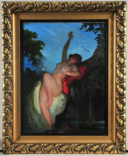 NUDE PORTRAIT OF A LADY IN NATURE OIL PAINTING