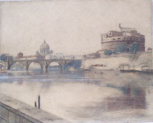 VIEW OF THE CASTEL SAINT'ANGELO, ROME, AQUARELL
