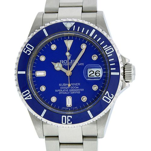 Rolex Mens Submariner 16610 Watch Stainless Steel Blue