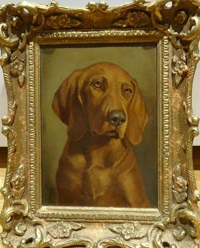 19th Century Dog Portrait Hungarian Vizsla Antique Oil