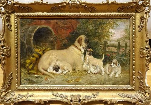 Fine 19th Century Great Dane Dog Mother & Puppies