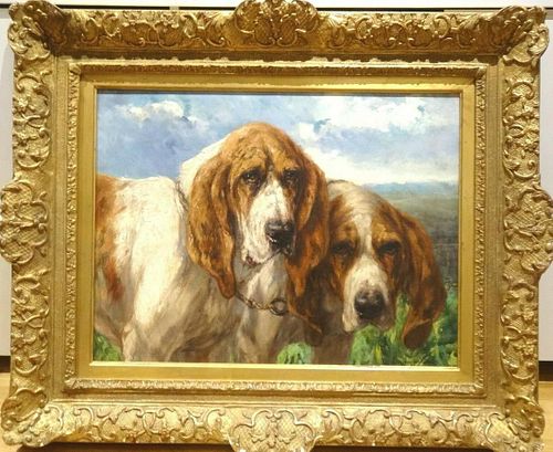 Fine Large 19th Century Portrait Of Two Bloodhound Dogs