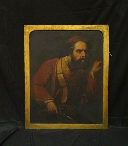 Large European 18th 19th Century Portrait Of A Pirate