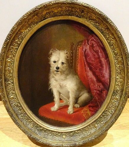 19th Century French School Portrait Of A White Terrier