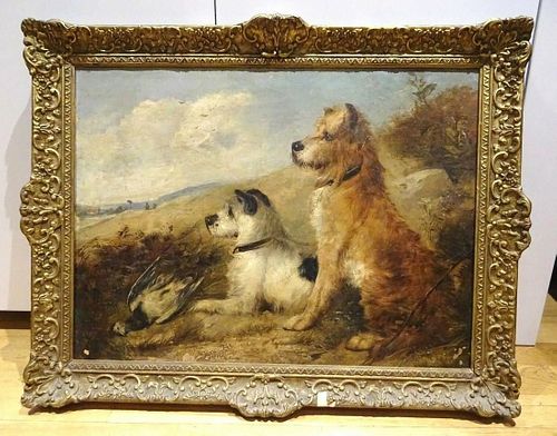 Large 19th Century English Terrier Dogs In A Landscape