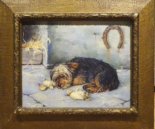 19th Century English Yorkshire Terrier Dog Sleeping
