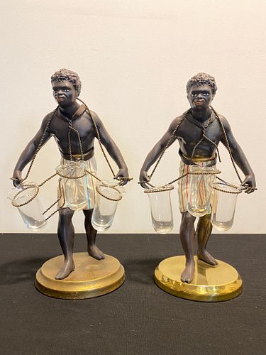 Pair PETITE CHOSES Blackamoor Nubian Figural Statues 