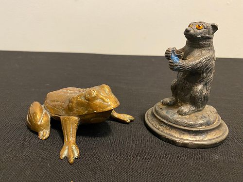 2 Figural Match Safes Frog & Bear 
