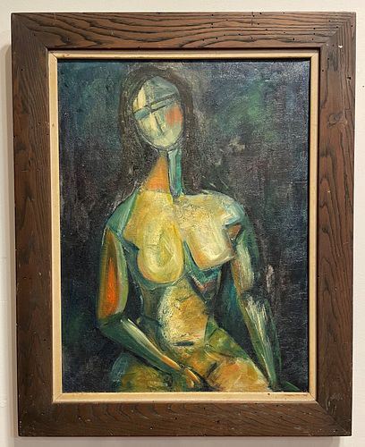 Mid Century Cubist Oil on Canvas of Nude Woman