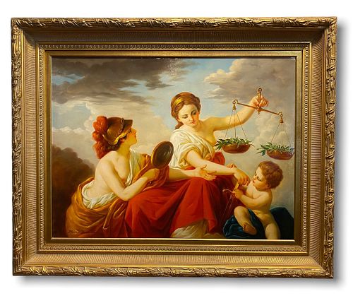 Large Classical Contemporary Oil on Canvas of Roman Family