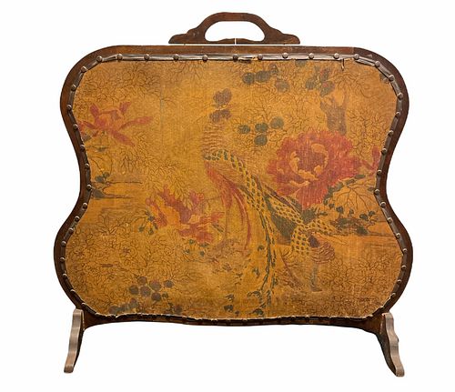 19th Century Fire Screen with Pheasants and Flowers 