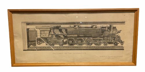 Pencil Drawing of Locomotive at Museum of Science and Industry, February 13th, 1932
