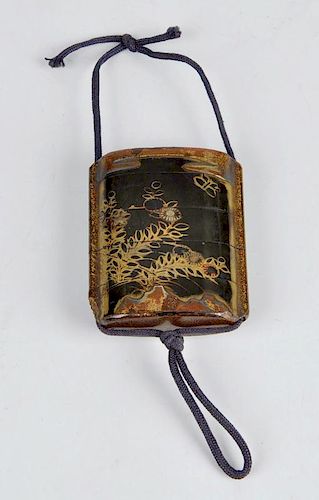 A 19th century lacquered five section inro, the brown gilt decorated body detailed with flowers with