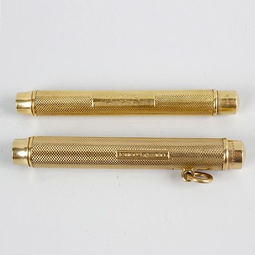 An 18ct gold Sampson Mordan & Co. retractable pencil of telescopic form with further Asprey retailer