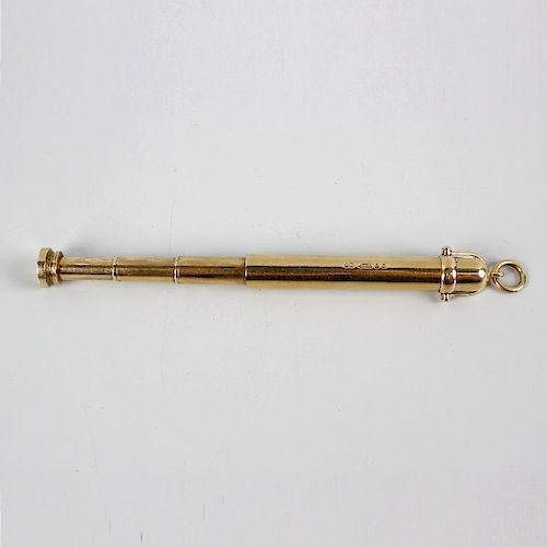 A 9ct gold retractable pencil, of telescopic form with ribbed barrel and further plain cylindrical o